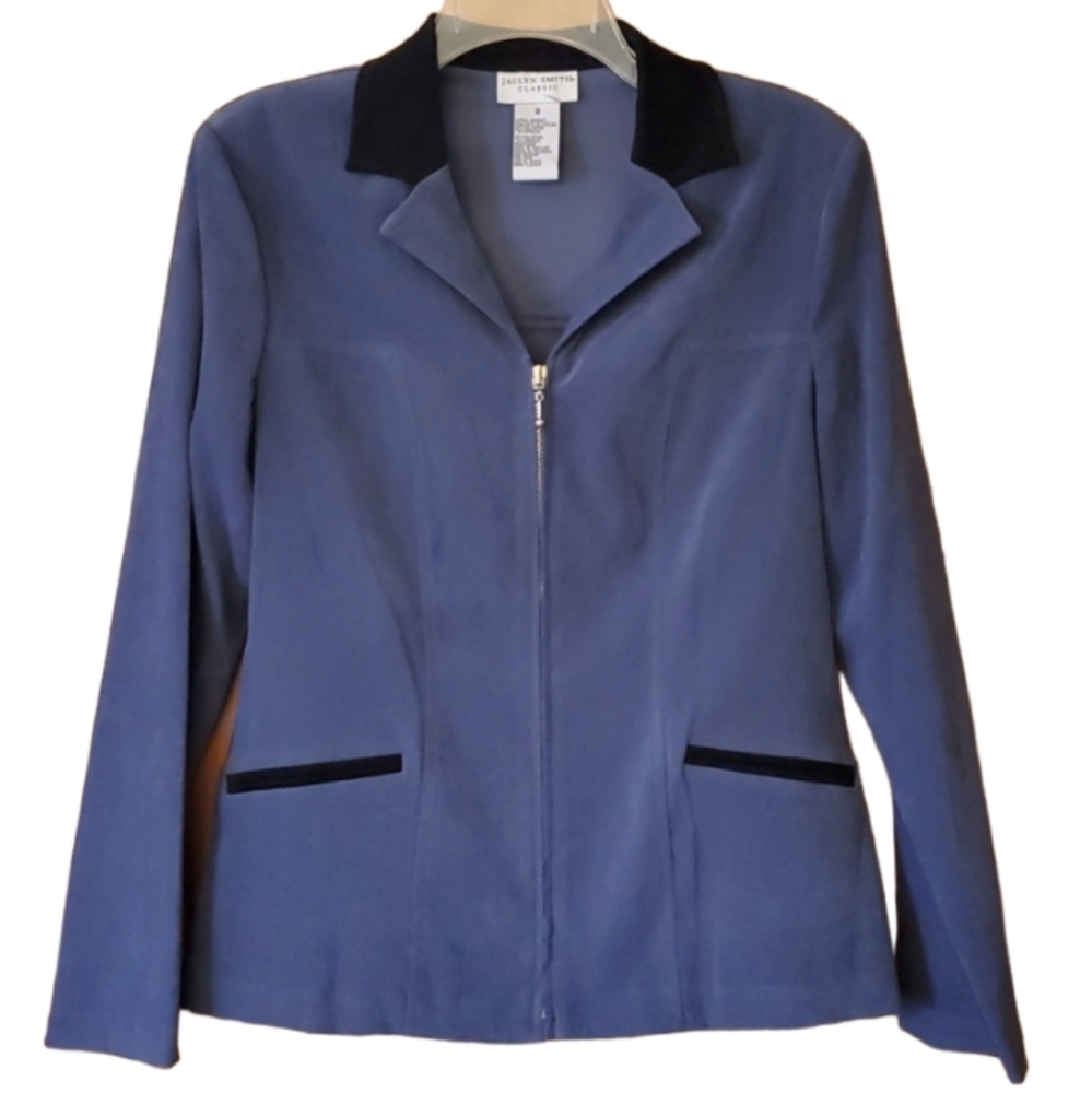 Jaclyn Smith Womans Zip Up Blue Blazer‎ Suitcoat Size 8